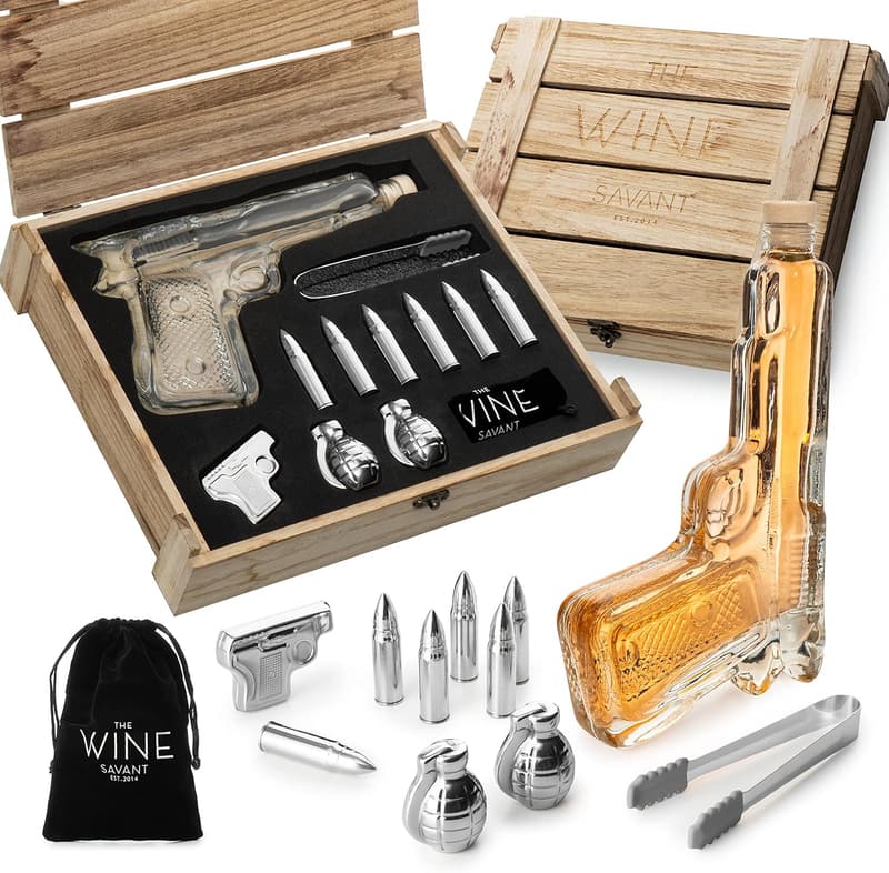 Whiskey Decanter Set with Bullet Chillers for Men - 9 oz