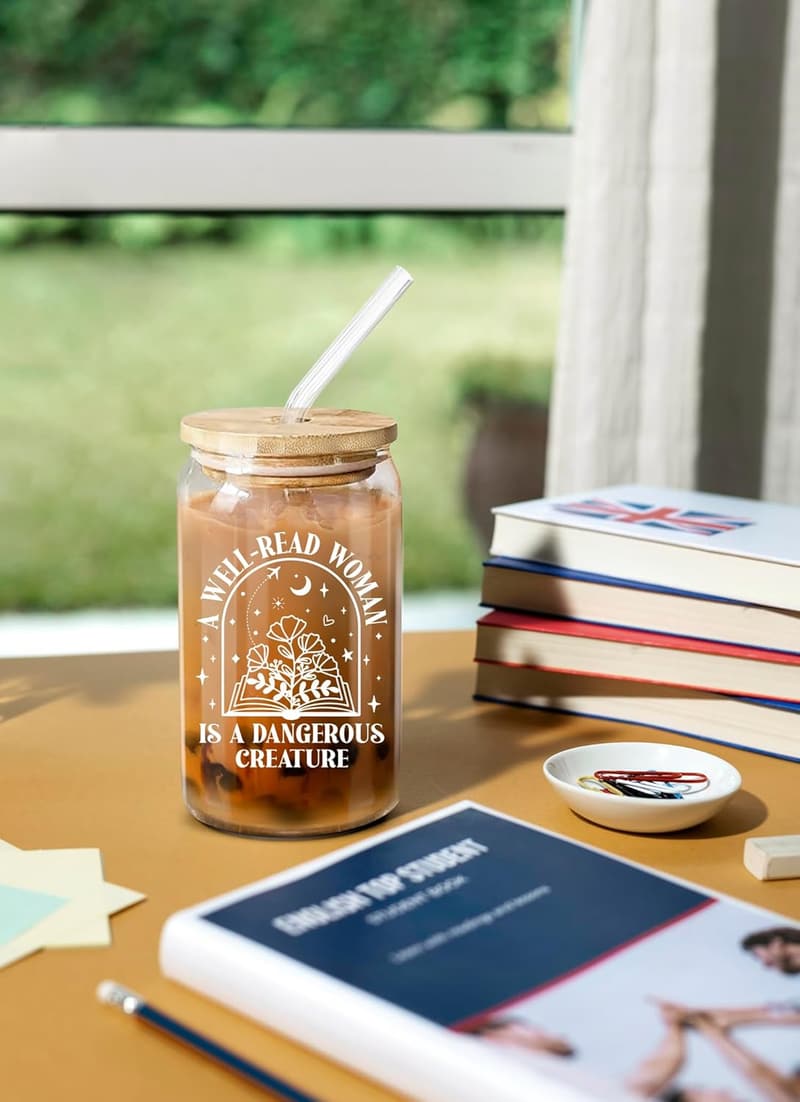 Book Lover's Gift: 16 Oz Glass for Women Readers