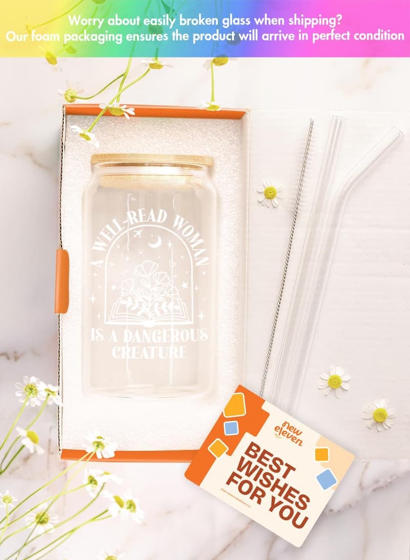 Book Lover's Gift: 16 Oz Glass for Women Readers
