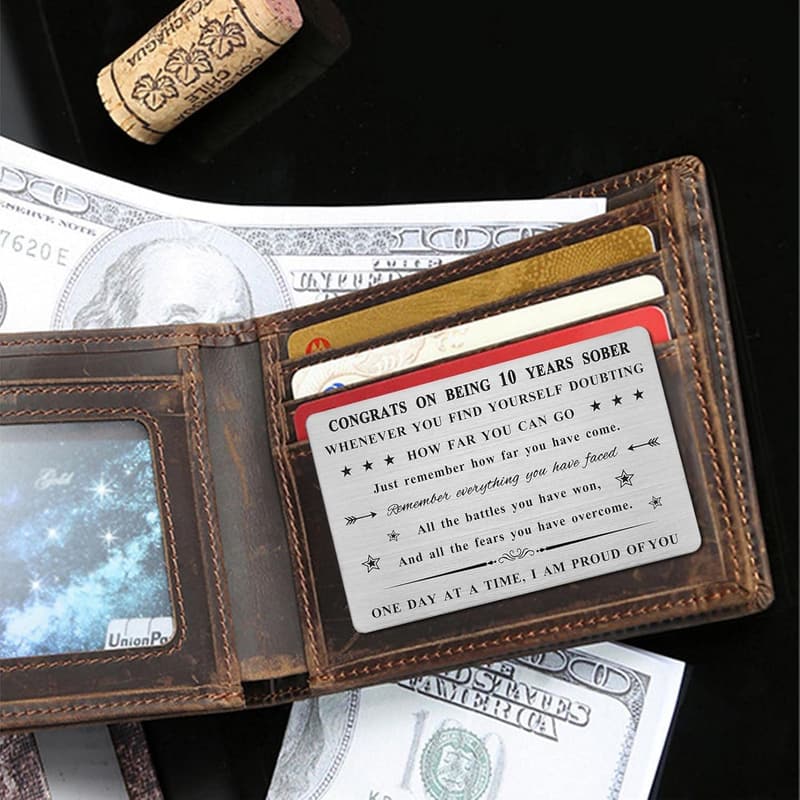 10th Anniversary Sobriety Wallet Card for Men & Women