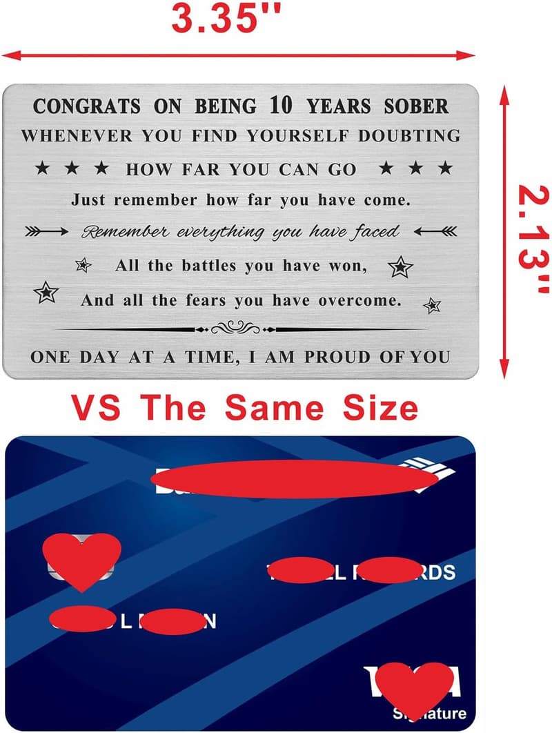 10th Anniversary Sobriety Wallet Card for Men & Women