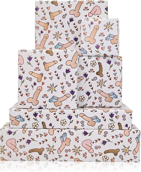 Rude Shape Wrapping Paper Set for Adult Birthdays - 6 Pieces