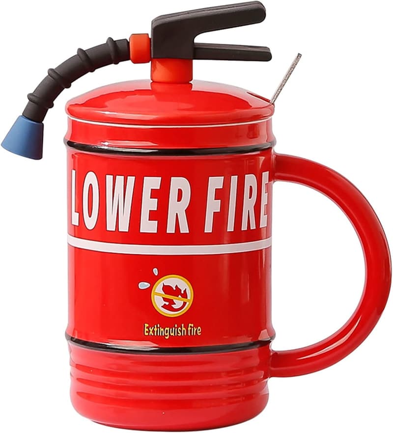 Cute Handmade Fire Extinguisher-Shaped Coffee Mug with Spoon