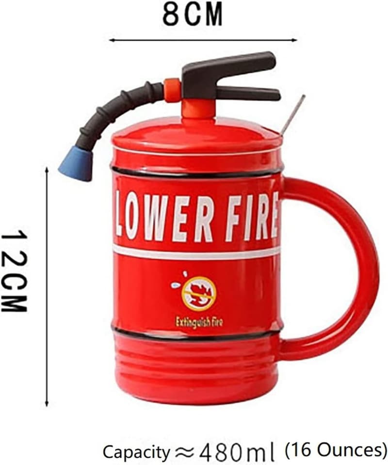 Cute Handmade Fire Extinguisher-Shaped Coffee Mug with Spoon