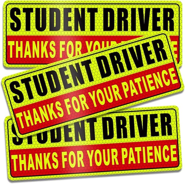 Student Driver Safety Magnet - Reflective Black & Red (3 Pcs)