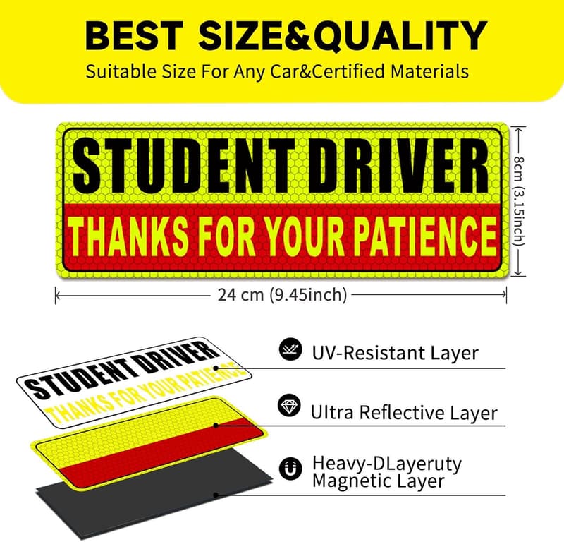 Student Driver Safety Magnet - Reflective Black & Red (3 Pcs)