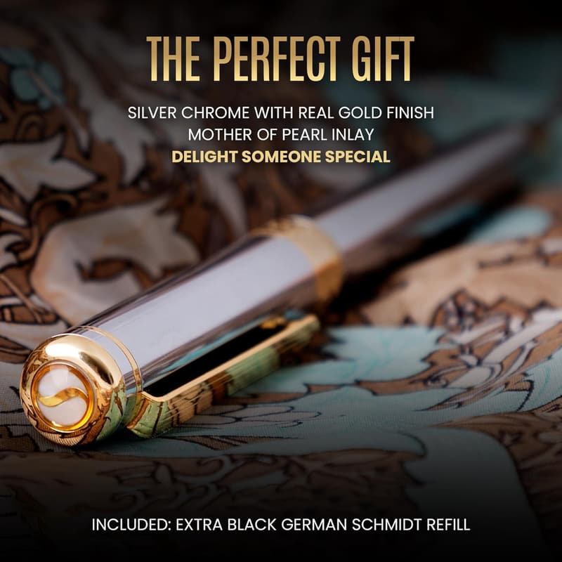 Luxury Silver Chrome Rollerball Pen Gift Set for Men & Women