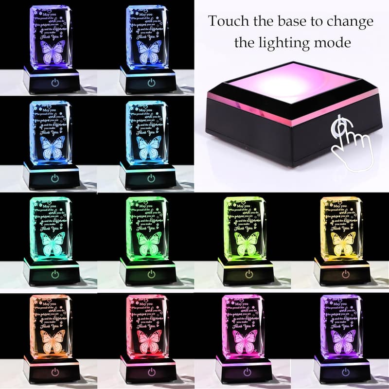 Teacher Appreciation 3D Crystal Butterfly Glass Plaque with LED Base