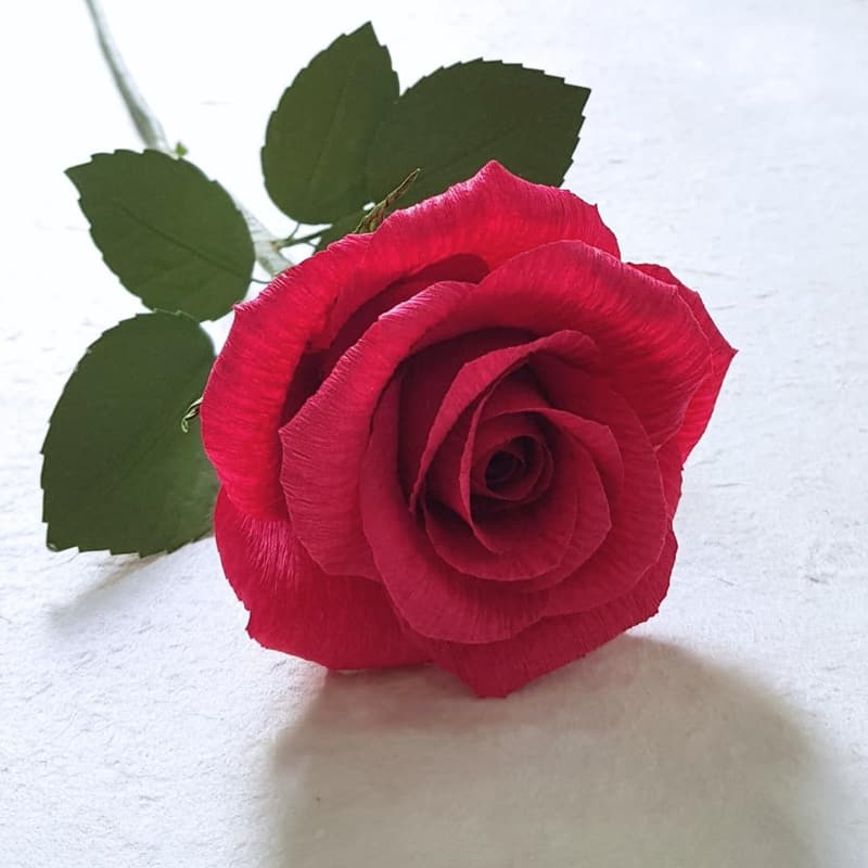 1st Anniversary Handmade Crepe Paper Rose Gift (Red)