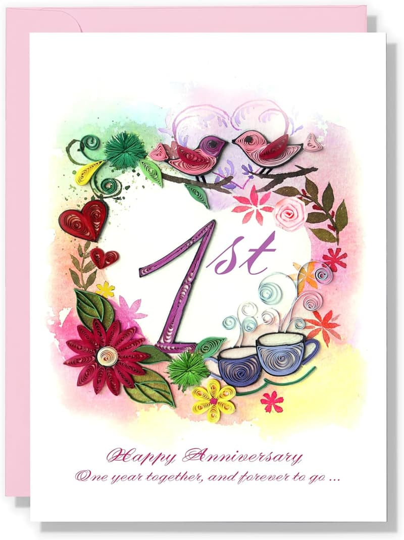 1st Anniversary Quilling Card - Handmade 3D Gift for Couples