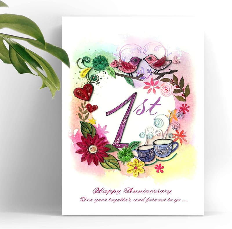 1st Anniversary Quilling Card - Handmade 3D Gift for Couples