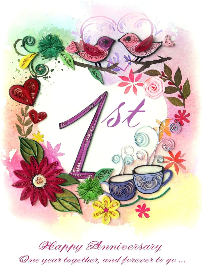 1st Anniversary Quilling Card - Handmade 3D Gift for Couples