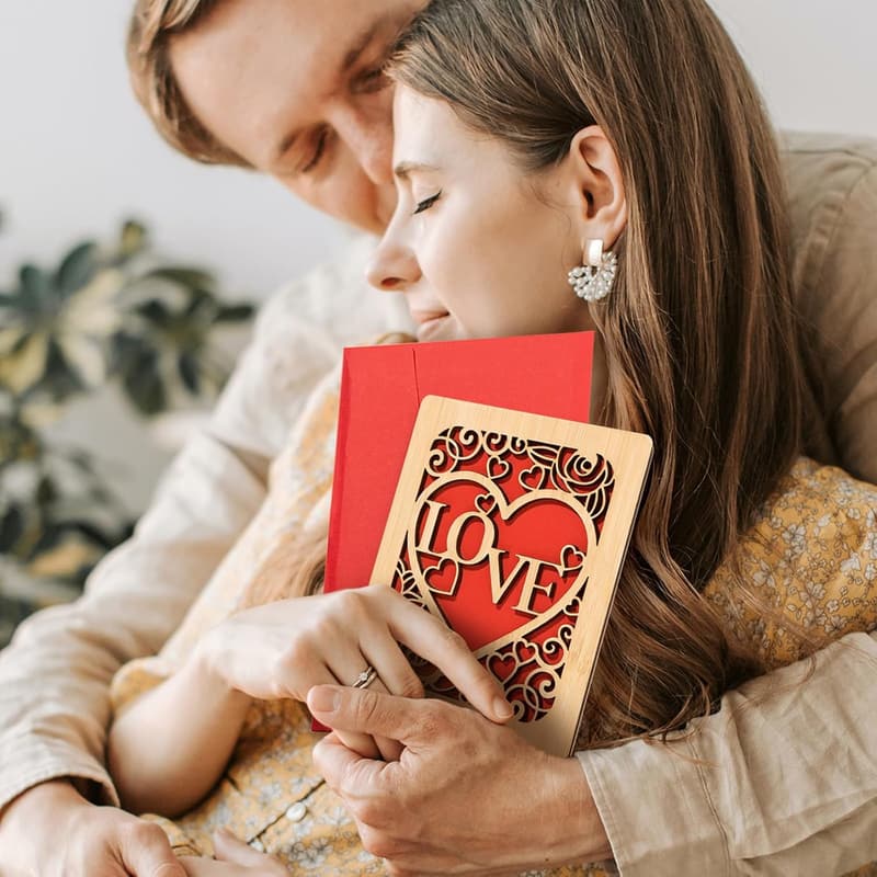 Handmade Wooden Anniversary Card for Couples