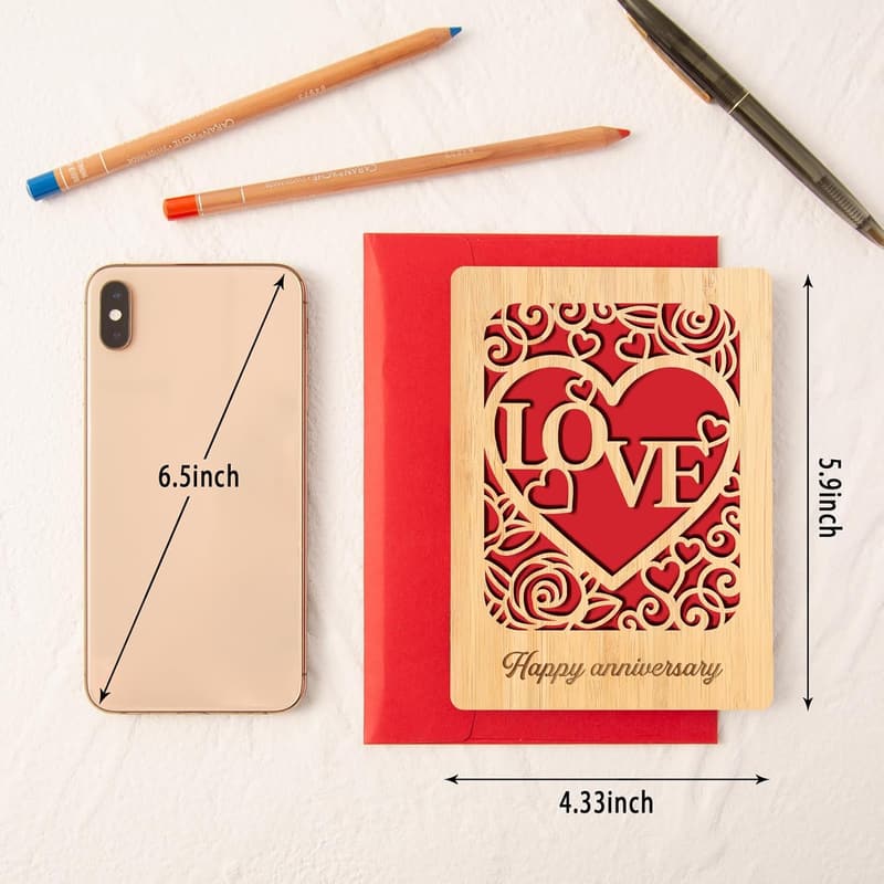Handmade Wooden Anniversary Card for Couples