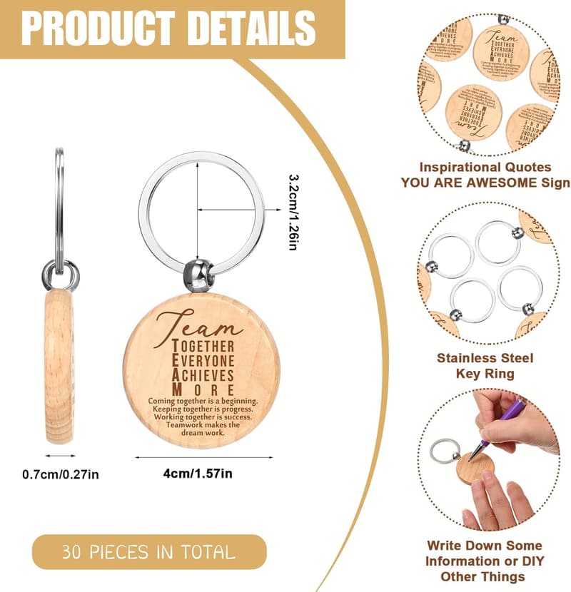 Employee Appreciation Keychain Set - 30 Inspirational Wooden Gifts