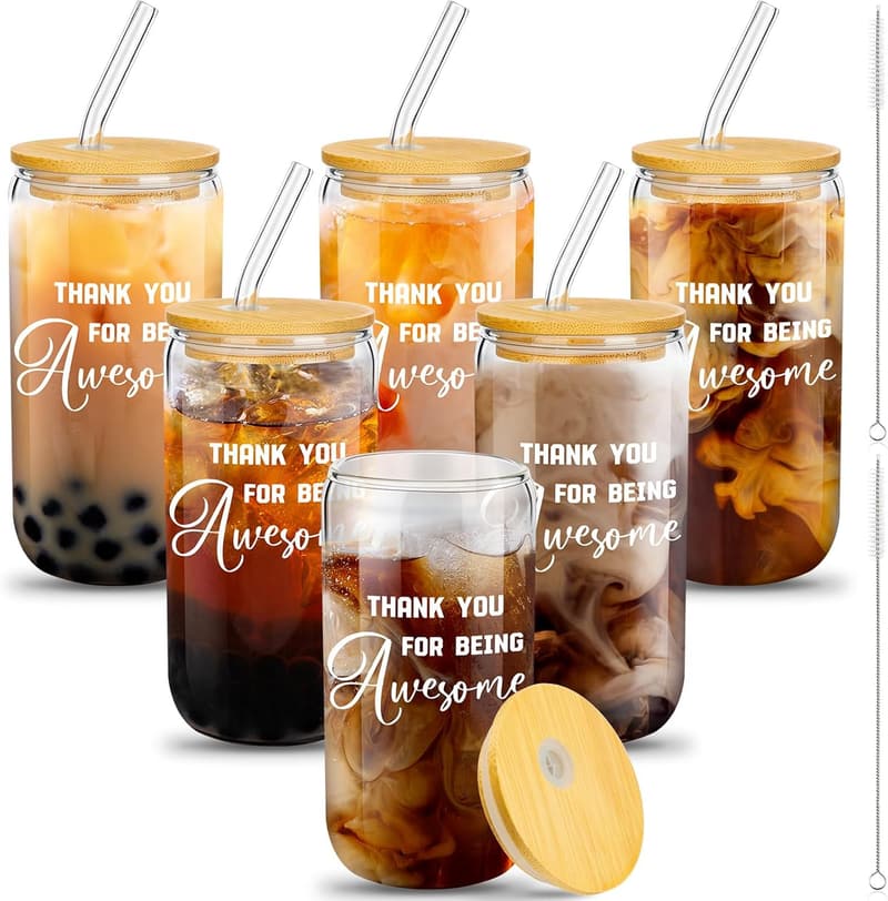 Employee Appreciation Gifts: 16oz Beer Glass Set with Lids & Straws