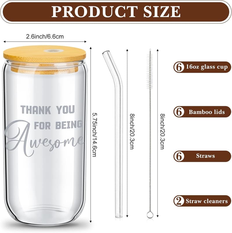 Employee Appreciation Gifts: 16oz Beer Glass Set with Lids & Straws