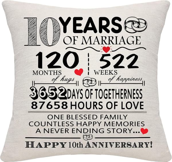 10th Anniversary Throw Pillow Cover for Couples
