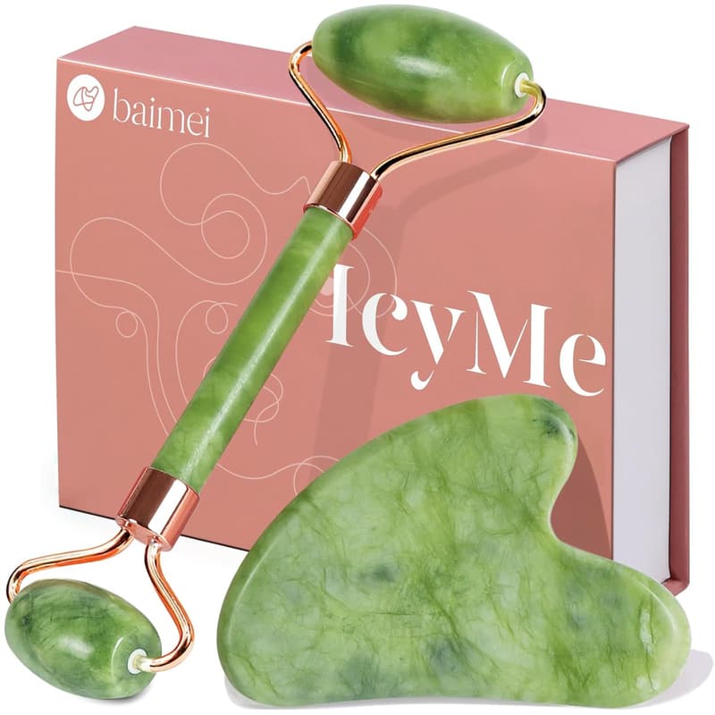 Jade Roller & Gua Sha Set for Skin Care Routine - Green