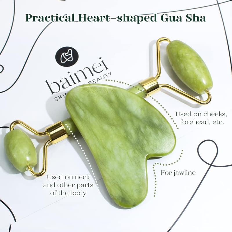 Jade Roller & Gua Sha Set for Skin Care Routine - Green