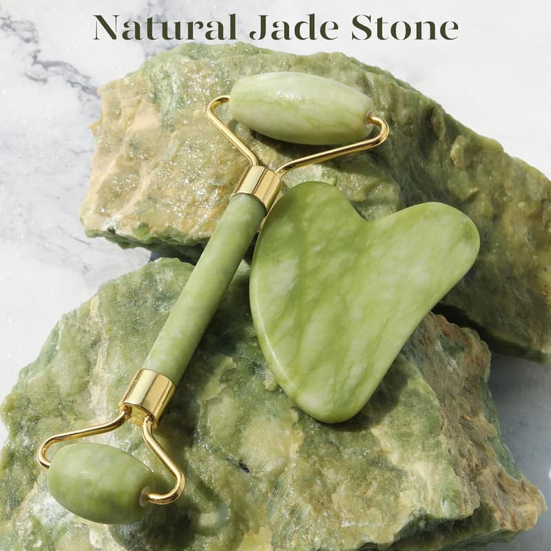 Jade Roller & Gua Sha Set for Skin Care Routine - Green