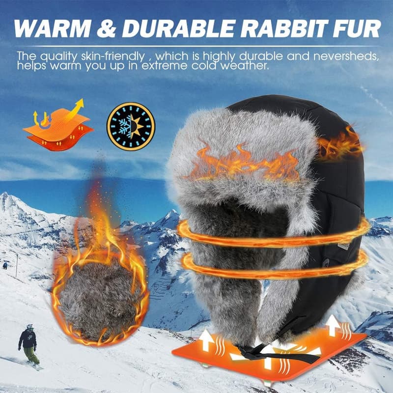 Waterproof 100% Rabbit Fur Winter Trapper Hat