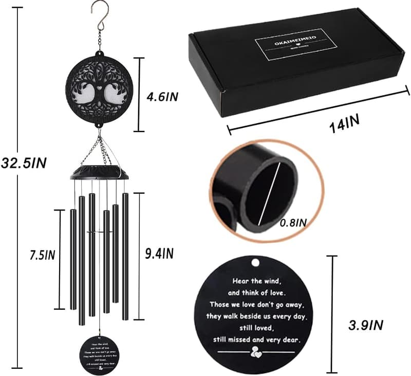 Memorial Gift: Solar Tree of Life Wind Chimes for Mom