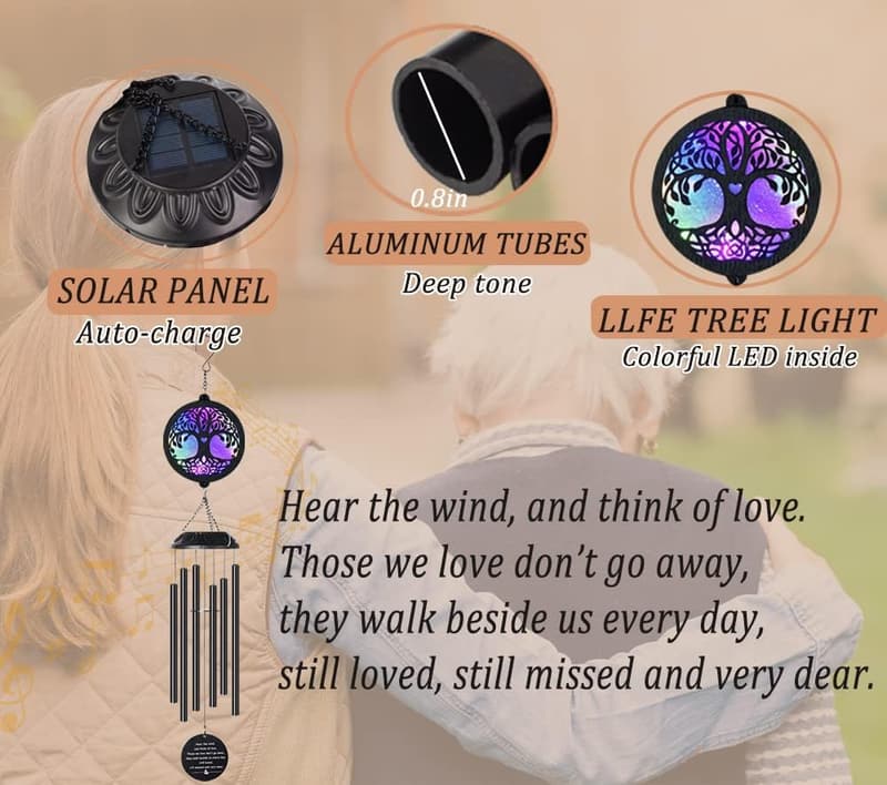 Memorial Gift: Solar Tree of Life Wind Chimes for Mom