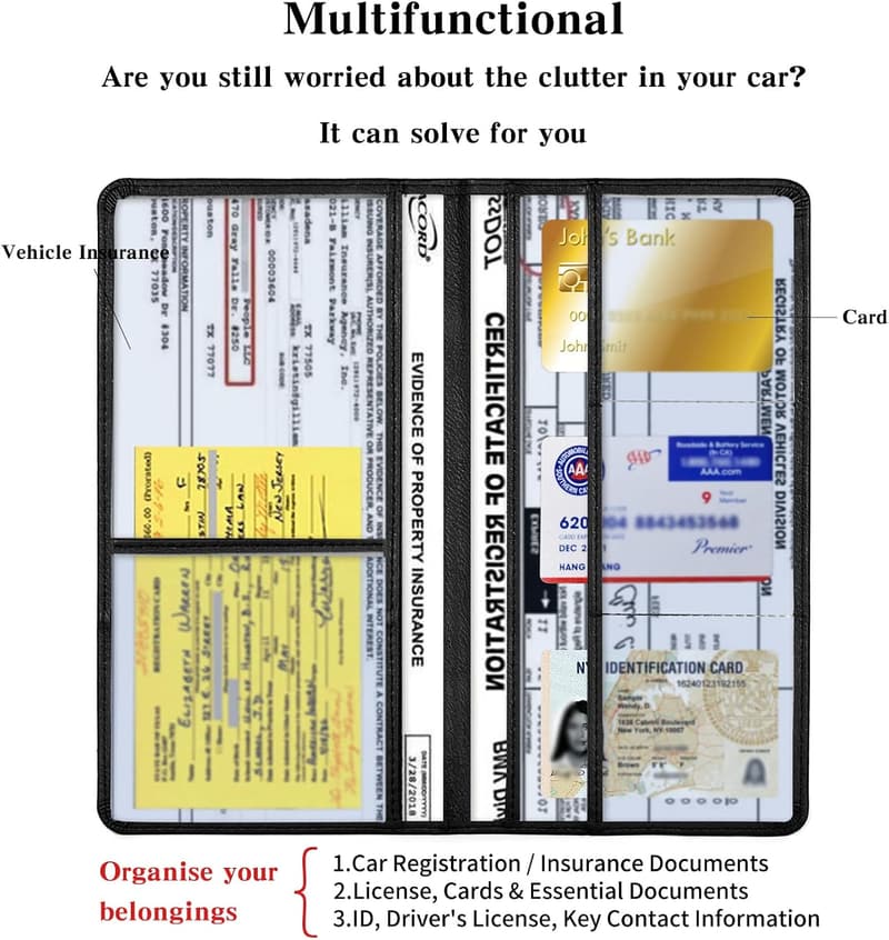 Leather Car Document Holder with Magnetic Closure (Black, Large)
