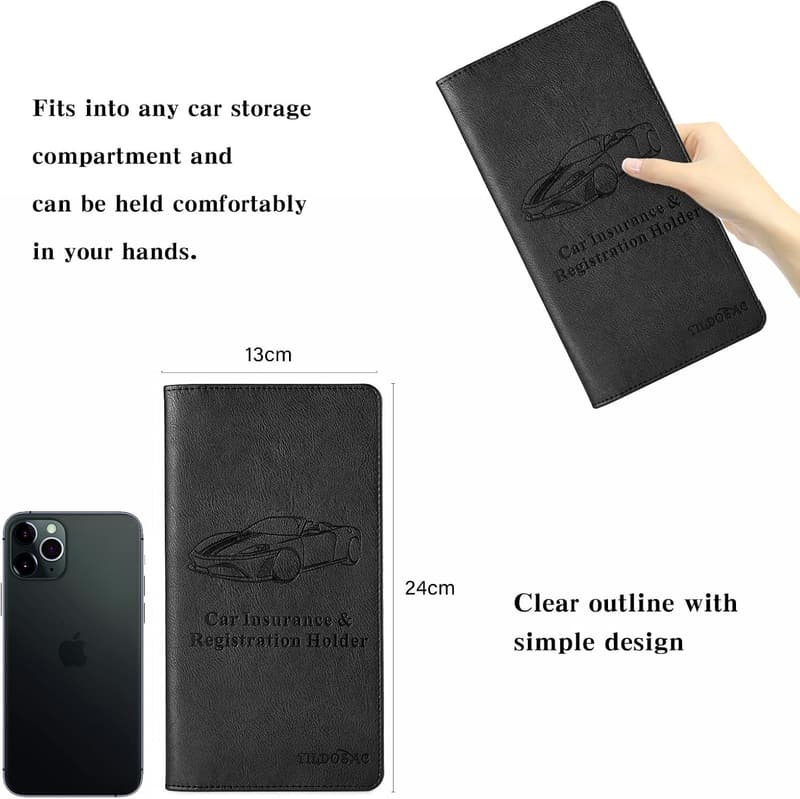 Leather Car Document Holder with Magnetic Closure (Black, Large)