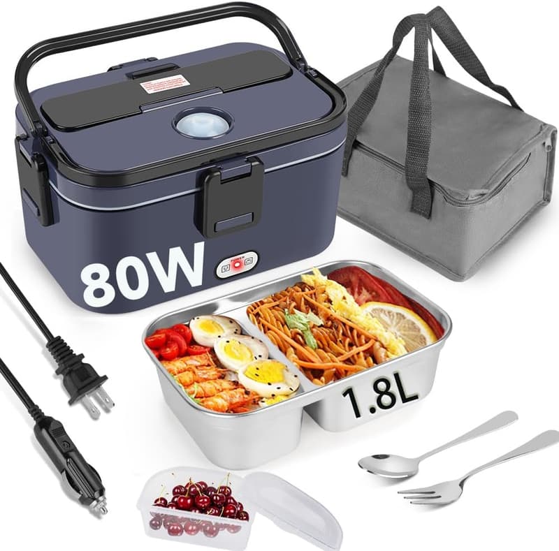Portable Electric Lunch Box 1.8L with 2 Compartments, 80W