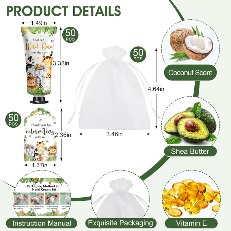 Baby Shower Hand Cream Favor Sets with Gift Bags (50 Pack)
