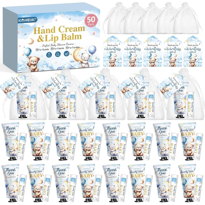 Baby Shower Favor Set: 50 Lip Balm & Hand Cream with Gifts Bags