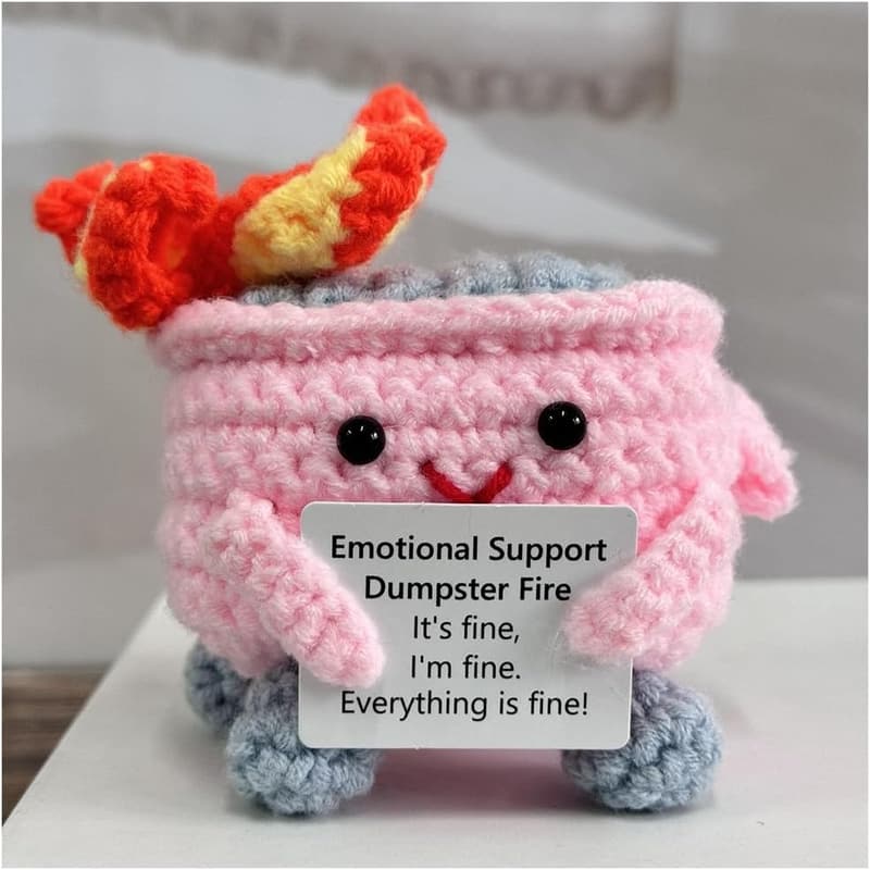 Positive Crochet Dumpster Fire with Card - Funny Room Decor