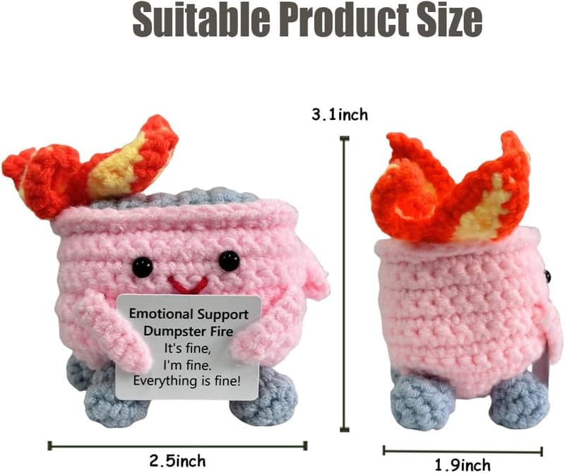 Positive Crochet Dumpster Fire with Card - Funny Room Decor