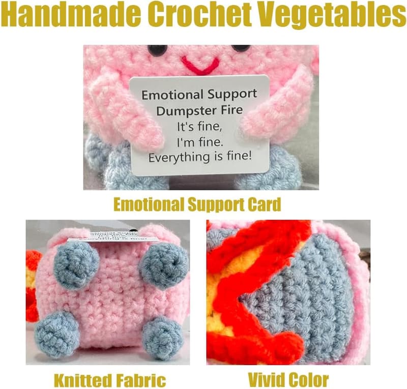 Positive Crochet Dumpster Fire with Card - Funny Room Decor