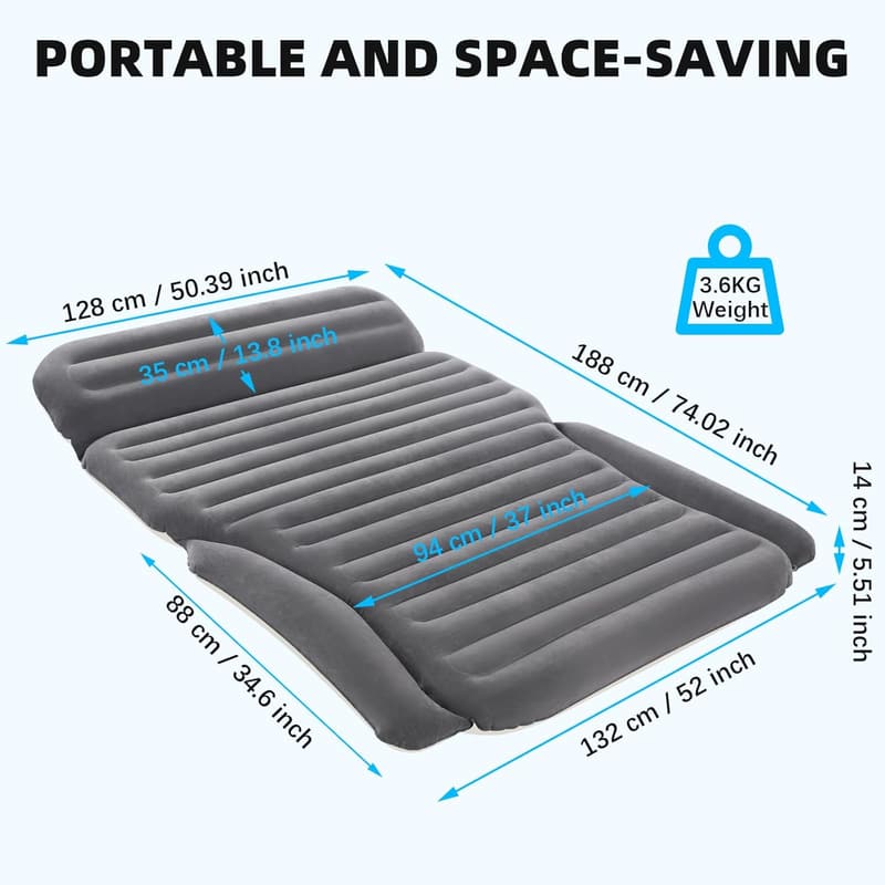 Portable Inflatable SUV Air Mattress for Travel with Pump & Pillows