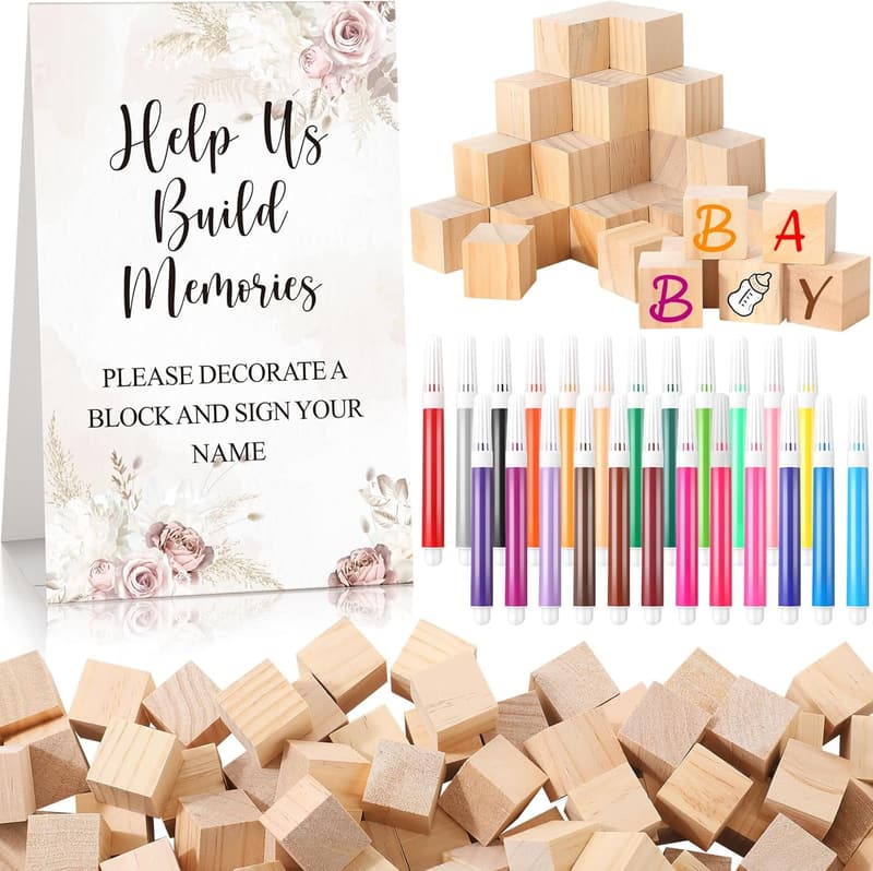 Baby Shower Decor: 125-Pc DIY Block Game Set with Markers