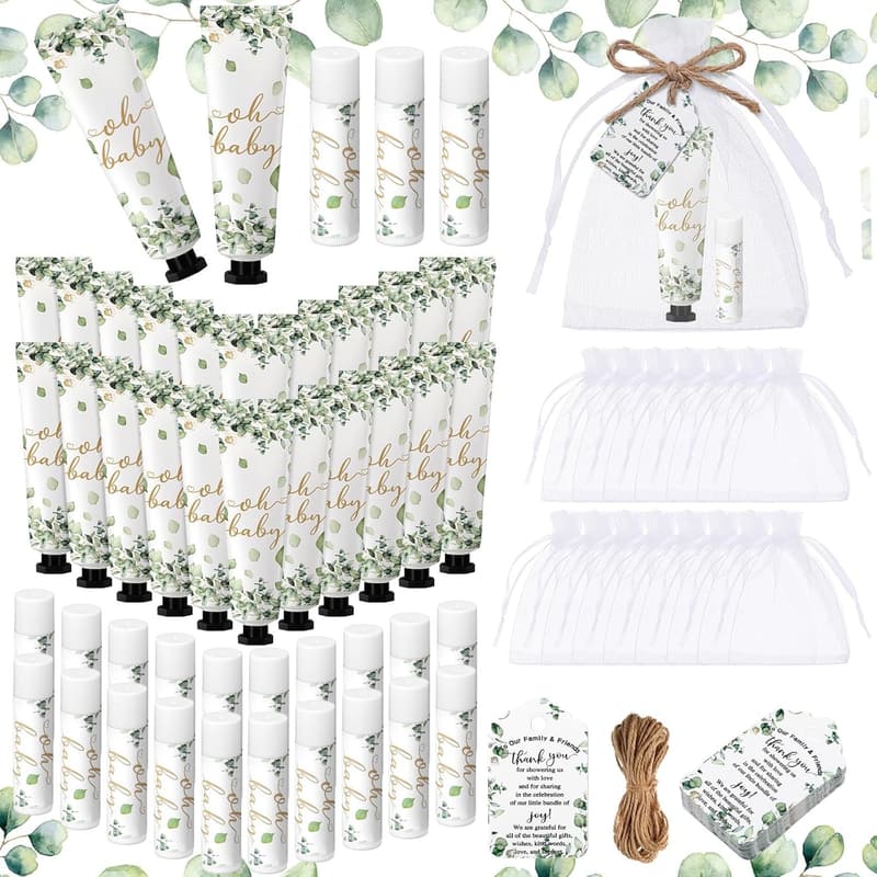 Baby Shower Gift Set: 48 Hand Creams & Lip Balms with Tags