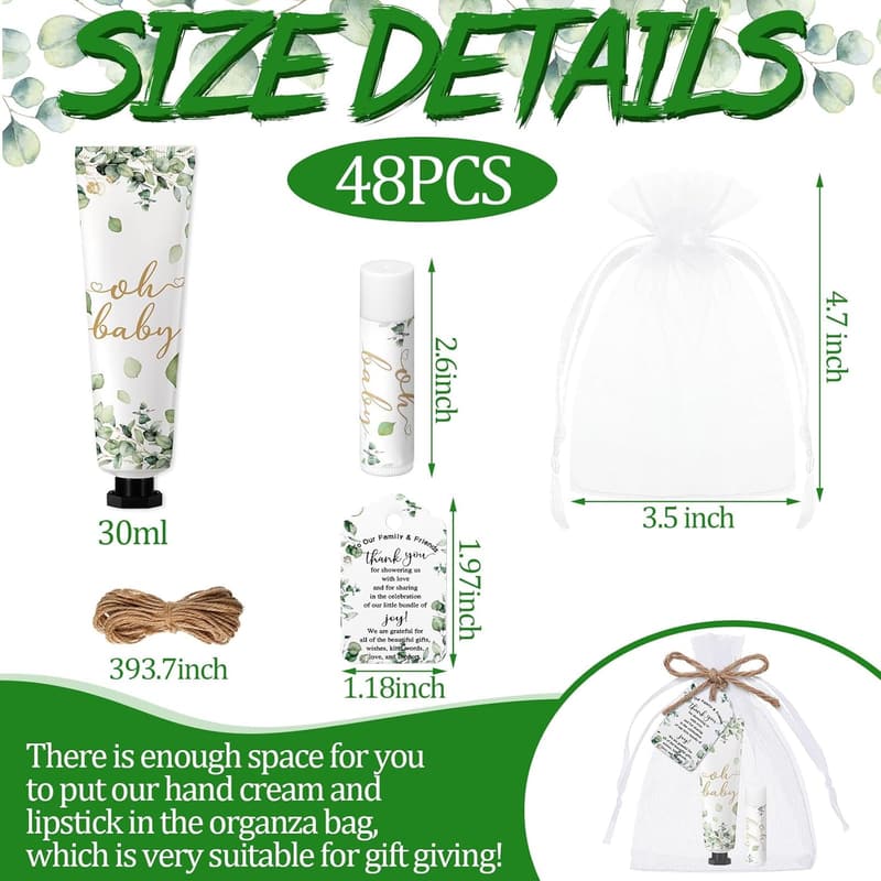 Baby Shower Gift Set: 48 Hand Creams & Lip Balms with Tags