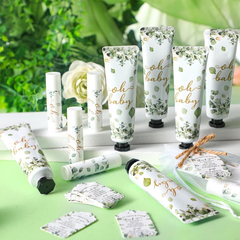 Baby Shower Gift Set: 48 Hand Creams & Lip Balms with Tags