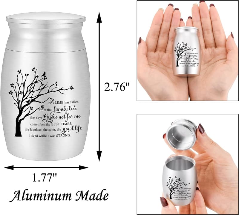 Mini Aluminum Urn with Tree of Life Design for Ashes