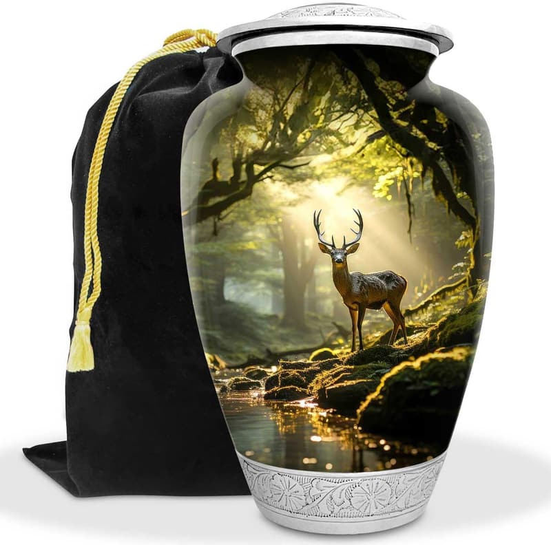 Large Handcrafted Deer Forest Cremation Urn for Ashes