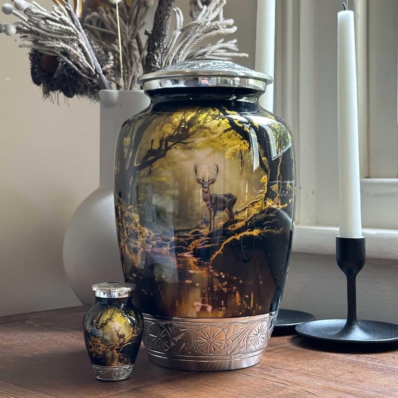 Large Handcrafted Deer Forest Cremation Urn for Ashes