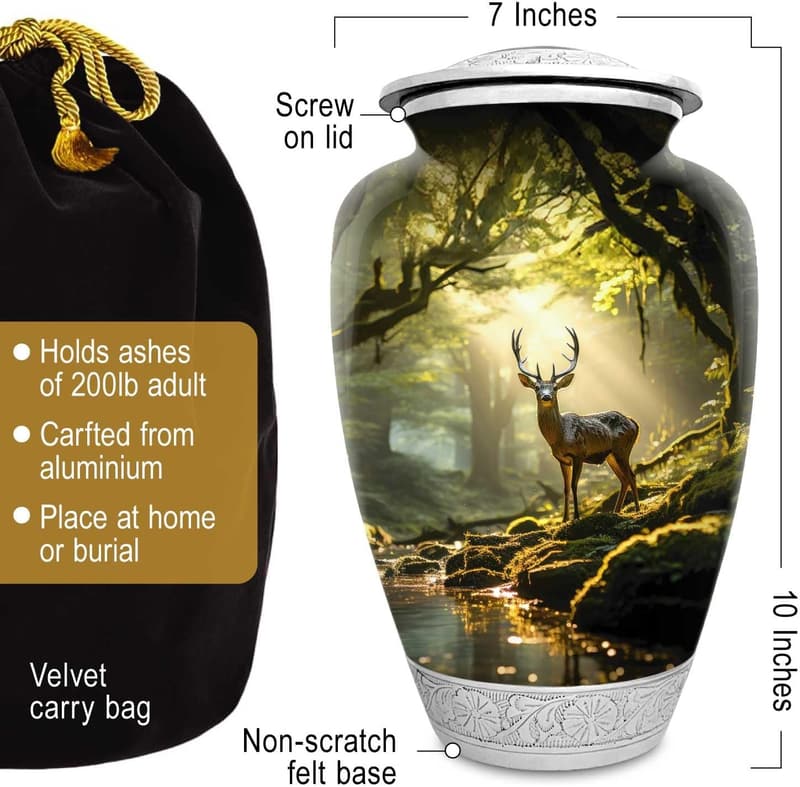 Large Handcrafted Deer Forest Cremation Urn for Ashes