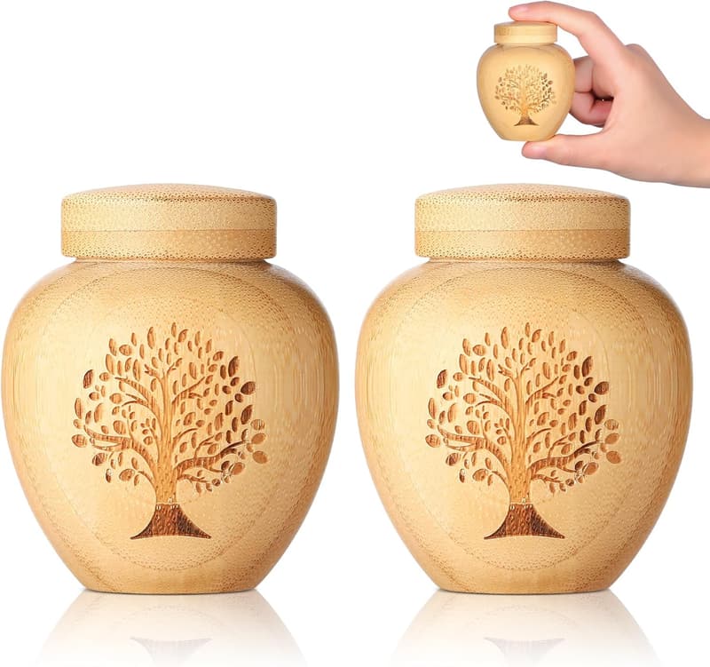 Bamboo Mini Ash Urns Set of 2 with Tree of Life Engraving