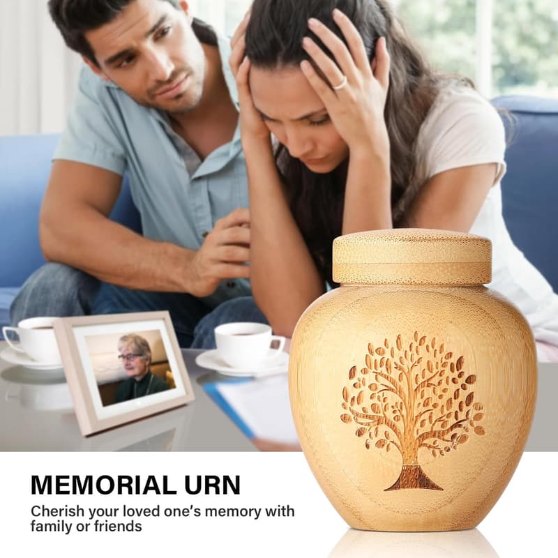 Bamboo Mini Ash Urns Set of 2 with Tree of Life Engraving