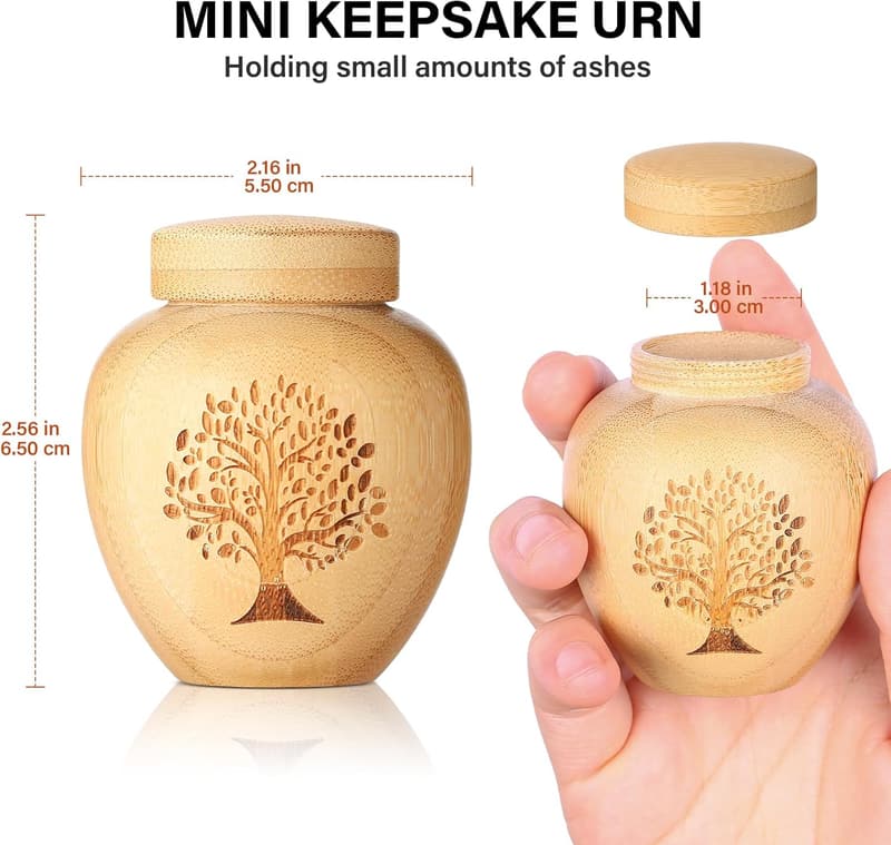 Bamboo Mini Ash Urns Set of 2 with Tree of Life Engraving