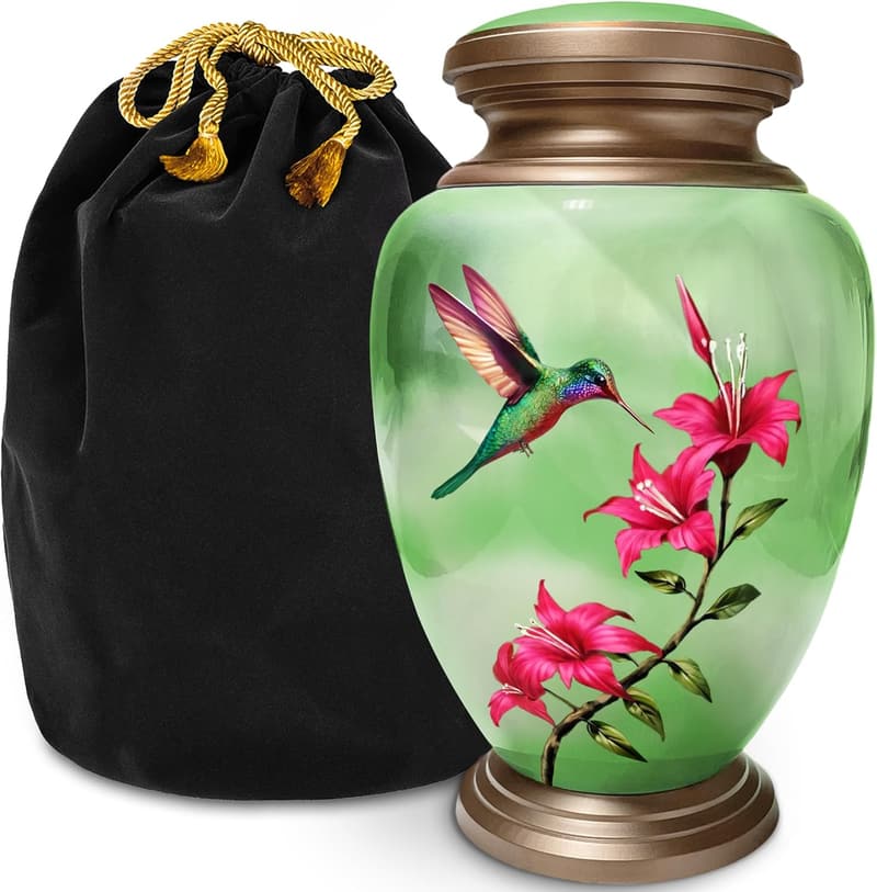 Handcrafted Green Hummingbird Urn for Adult Ashes