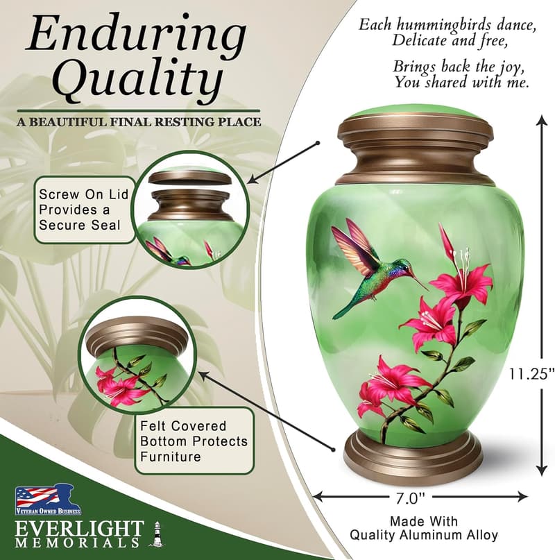 Handcrafted Green Hummingbird Urn for Adult Ashes